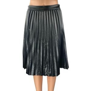 Monteau LA Black Faux Leather Vegan Pleated High Waist A Line Midi Skirt Size M